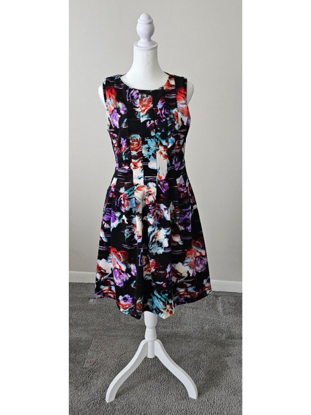 Vince Camuto Womens Floral Print Pockets Fit & Flare Dress 8 Fairy Whimsigoth